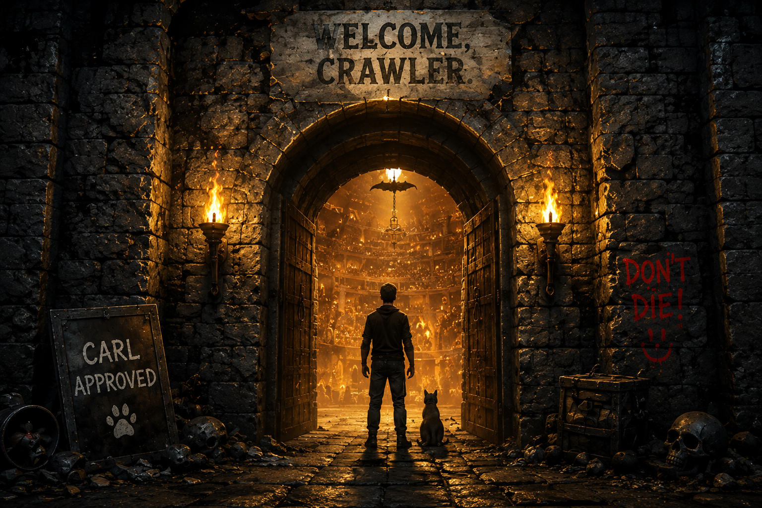 Dungeon entrance with Carl and Donut
